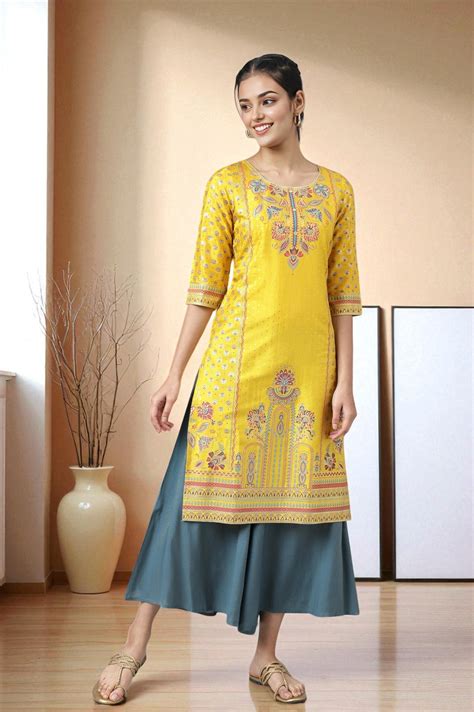 Buy Yellow Floral Motif Sequin kurta Online for Woman | Shop for Aurelia