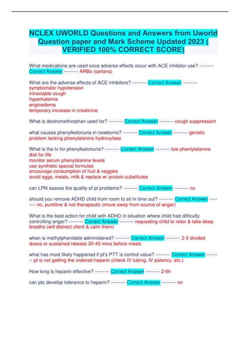 NCLEX UWORLD exam Questions and Answers Uworld Question paper and Mark ...