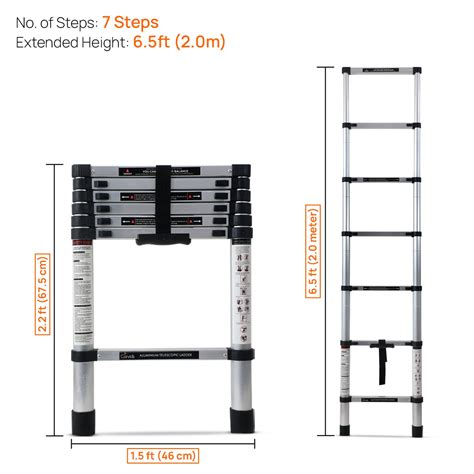 Corvids 2.0m (6.5 feet) Aluminium Telescopic Ladder | 2-Year Warranty
