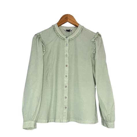 Marks And Spencer Ladies Light Green Ruffle Sleeve... - Depop