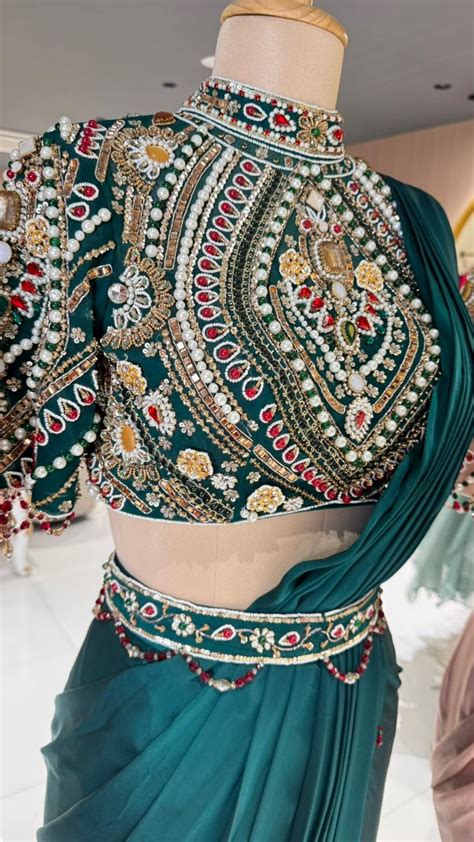 Elegant Pre-Draped Partywear Luxury Hand-Embroidered Designer Saree wi ...