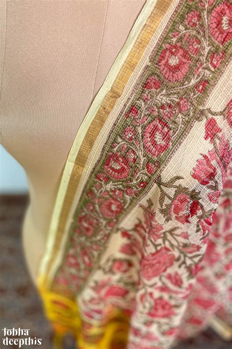 Sanganeri Florals Yellow Kota Doria Cotton Dupatta- Lobha Deepthis