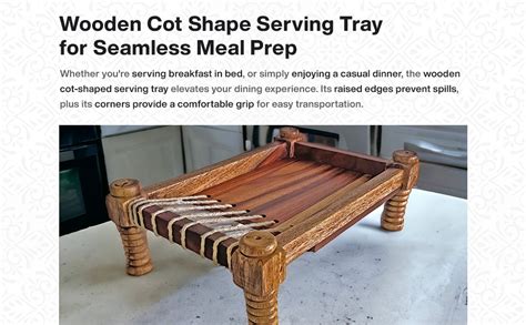 Ritwika's Premium Wooden Cot Shape Rectangular Serving Tray Solid Wood ...