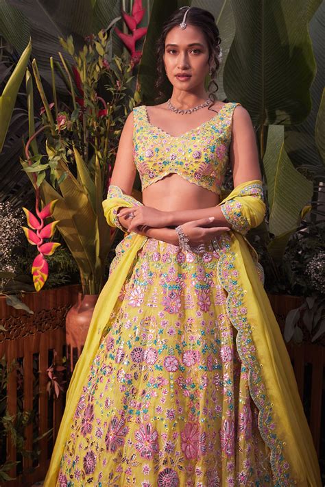 Lime Floral Birds Lehenga Set – Aneesh Agarwaal