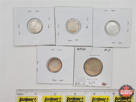 Newfoundland Coins (5): - Five Cent 1941; 1941; 1943 - Ten Cent 1942 ...