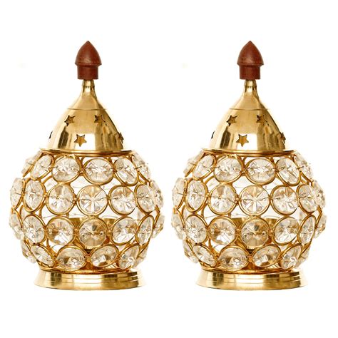 Set of 2 Crystal and Brass Akhand Diya - eCraftIndia Online