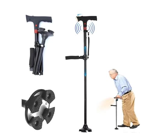 Ready Walker Cane with Light, Dual Handle Folding Self-Standing Design, 2025 New Walking Cane ...