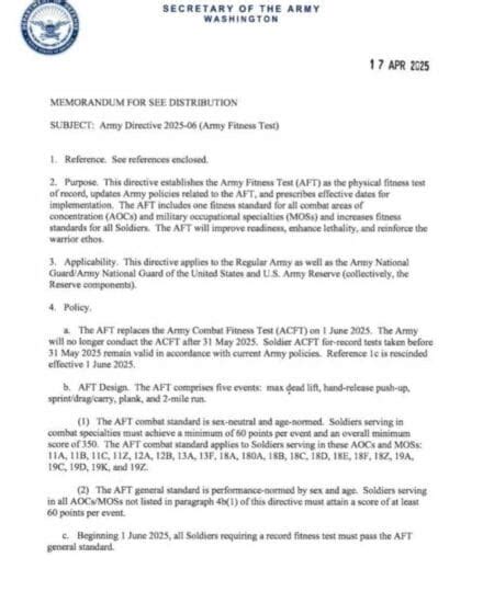 Army Establishes New Fitness Test of Record to Strengthen Readiness and ...