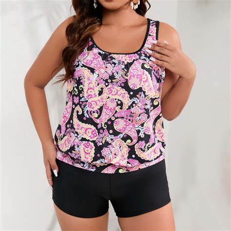 CALAFEBILA Two Piece Girls Plus Size Swimsuit Tankini Modest Plus Size ...