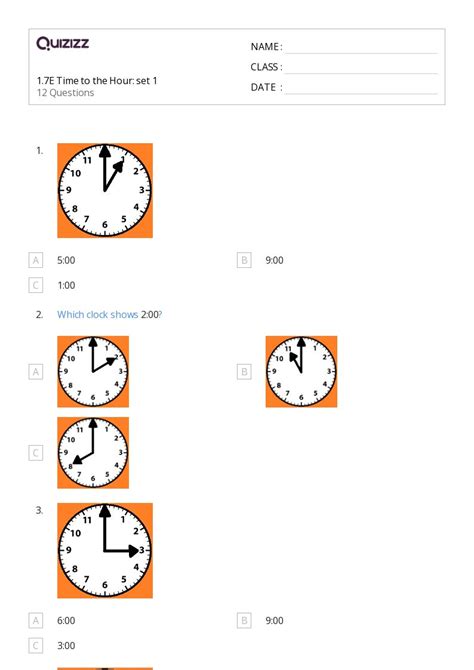 50+ Time to the Hour worksheets for 2nd Class on Quizizz | Free & Printable