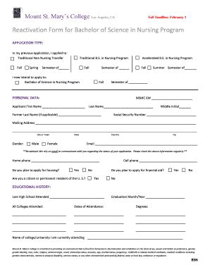 Fillable Online Reactivation Form for Bachelor of Science in Nursing ...