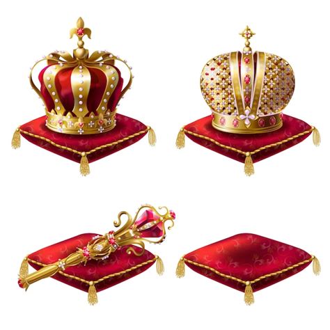Set of realistic vector illustrations, golden royal crown icons, royal ...