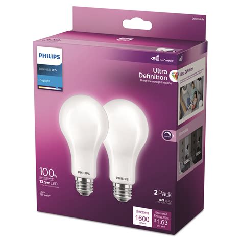 Philips Ultra Definition LED 100-Watt A21 Light Bulb, Frosted Daylight ...