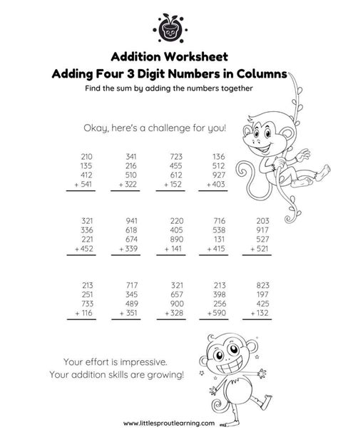 Image result for Adding Numbers 4 Number Three Digit Worksheet