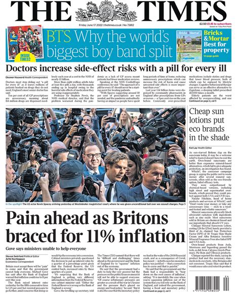 Newspaper headlines: Warnings of 'pain ahead' with inflation to hit 11% ...
