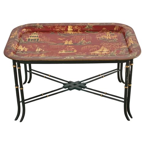 English Chinoiserie Style Faux Bamboo Lacquered Tray Table For Sale at ...