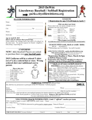 Fillable Online parks cityofdewittiowa 2015 DeWitt Lincolnway Baseball ...