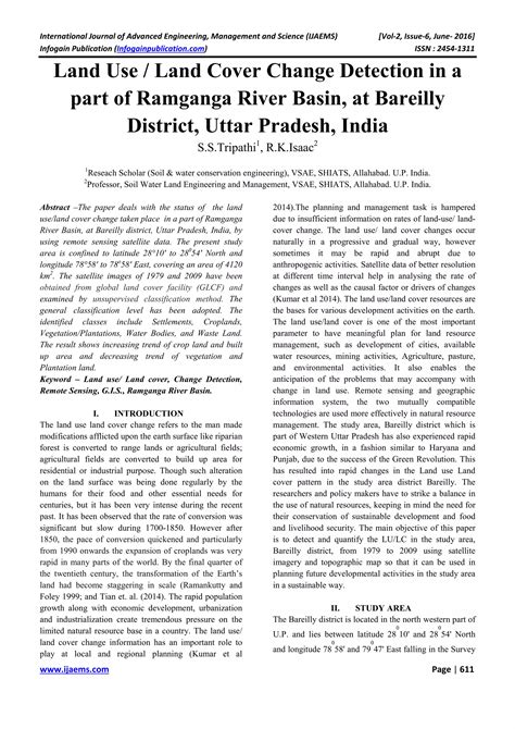 land use land cover change detection in a part of ramganga river basin, at bareilly district ...