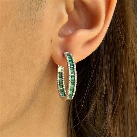 Rachel Hoops – 92.5 Silver, Green Glass & Swarovski CZ