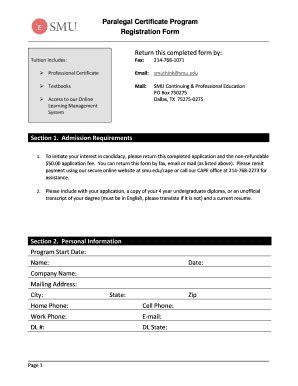 Fillable Online contsturegister smu Paralegal Certificate Program ...