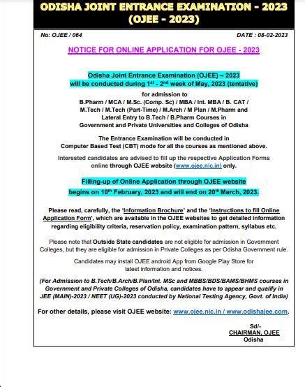 OJEE 2023 registration process to begin today @ ojee.nic.in, check ...