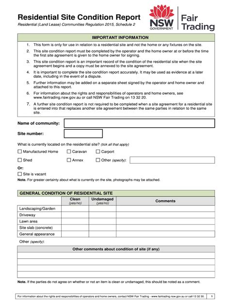 Fillable Online fairtrading nsw gov Standard form Site Condition Report ...