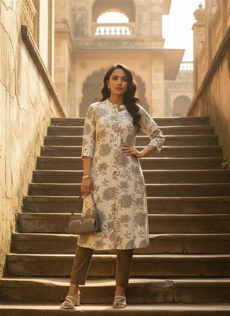Beige Floral Printed Pure A Line Kurta – Amukti - The Women's Ethnic ...