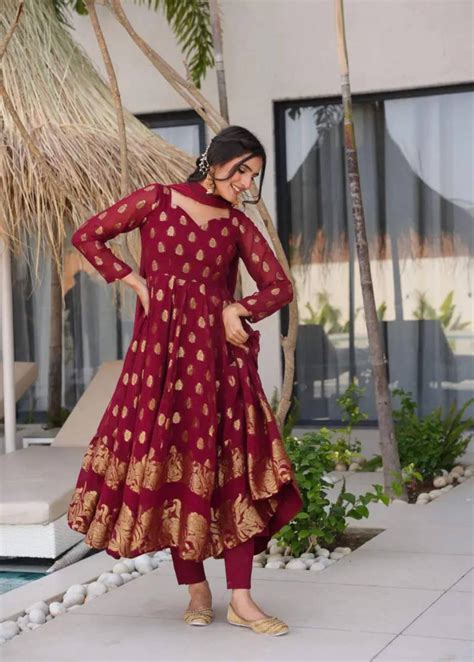 Luxurious Maroon Anarkali Suit with Intricate Embroidery – Label Mayra