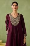 Buy Wine Organza, Silk Embroidery, Zari Scoop Neck Summer In Kashmir ...