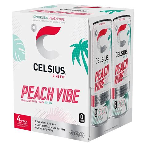 Celsius Live Fit Sparkling Peach Vibe Energy Drink, 12 fl oz, 4 count ...