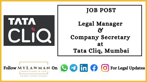 [Job Post] Legal Manager & Company Secretary at Tata Cliq, Mumbai ...