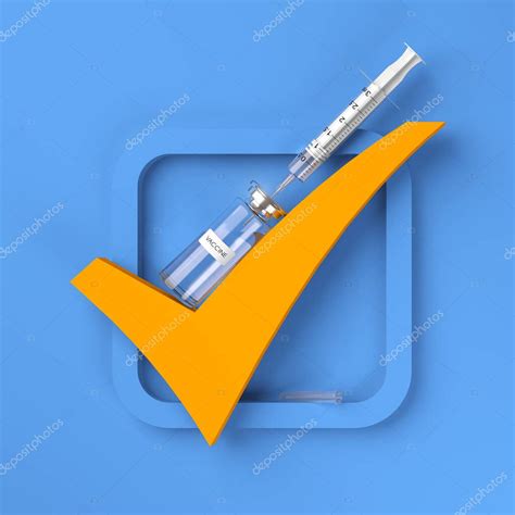 Un símbolo de icono de marca de verificación, frasco de vacuna y ...