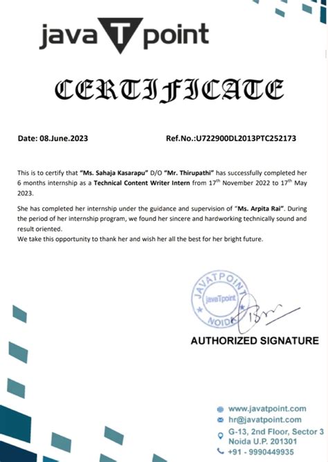 #javatpoint #technicalcontentwriter #internship | Sahaja Kasarapu