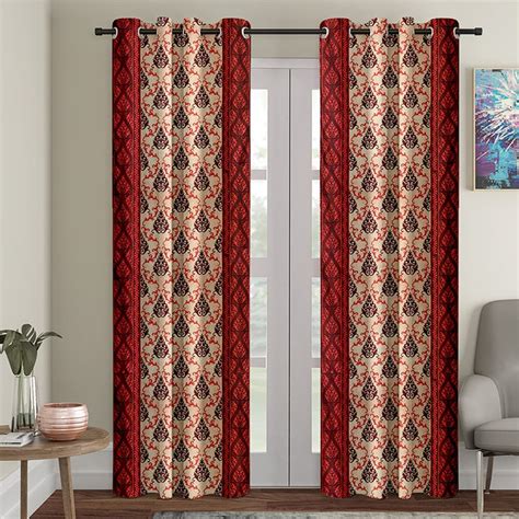 Buy Cortina Damask Light-Filtering Polyester Curtains 9 feet Long Set ...