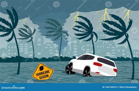 Tornado Hurricane Florence, Emerging from the Ocean. Flooding the City ...