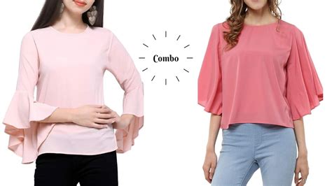 Light Pink and Pink Bell Sleeves Tops Combo : Amazon.in: Fashion