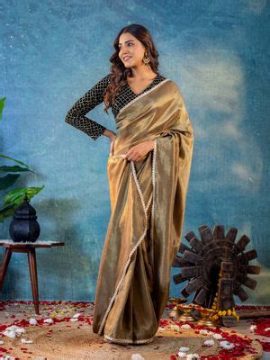 Buy Kasya Brown Festive Soft Tissue Fabric Saree with Stitched Blouse ...
