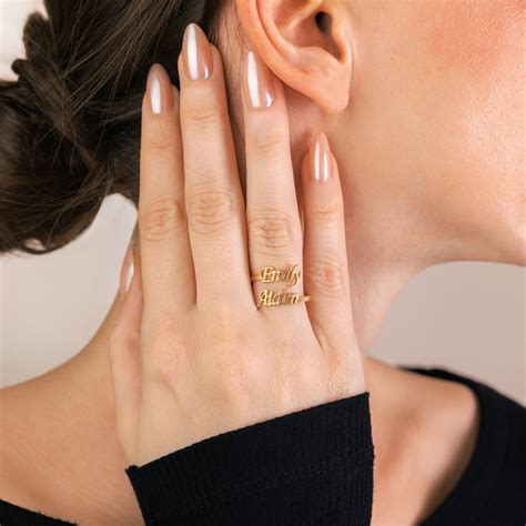 Bazinco Personalized Double Name Ring | Custom Name Ring for Women