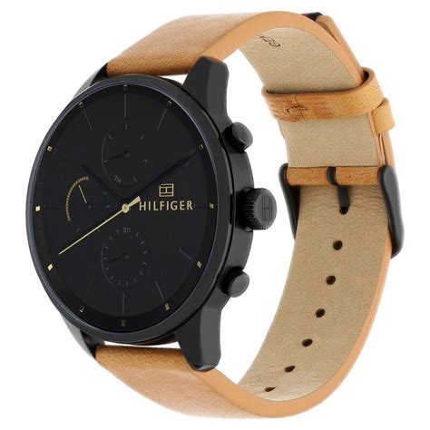 Buy Online Tommy Hilfiger Quartz Multifunction Black Dial Leather Strap ...