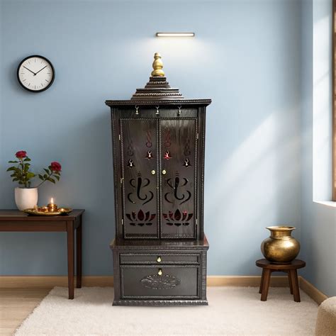 Mandirs | Teak Wood Dark Brown Pooja Mandir | Vimalam – DZYN Furnitures