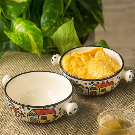 Buy The Hut Handled Bowls Hand-Painted Ceramic Bowls Online In India ...