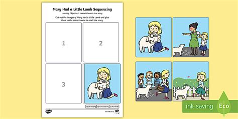 Mary had a Little Lamb Cut and Paste Sequencing Worksheet