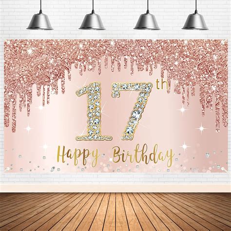 Buy Happy 17th Birthday Banner Backdrop Decorations for Girls, Rose ...