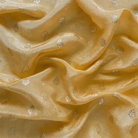 Unisex Pastel Yellow Traditional Floral Cloth of Gold | Woven Soft Tis ...