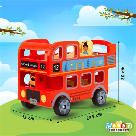 Buy Woody Treasures Wooden Toys London Bus Toy - Double Decker Red Bus ...