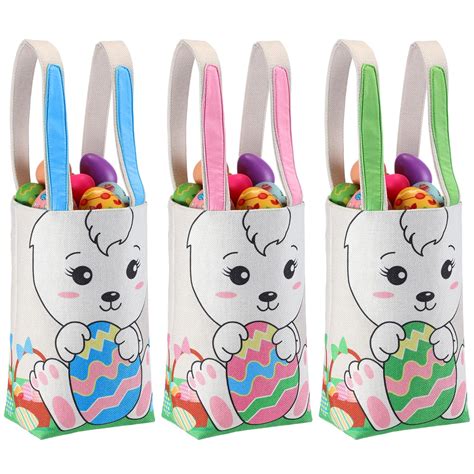 Amazon.com: Enhon 3 Pcs Easter Bags for Kids, Easter Bunny Canvas Bags ...