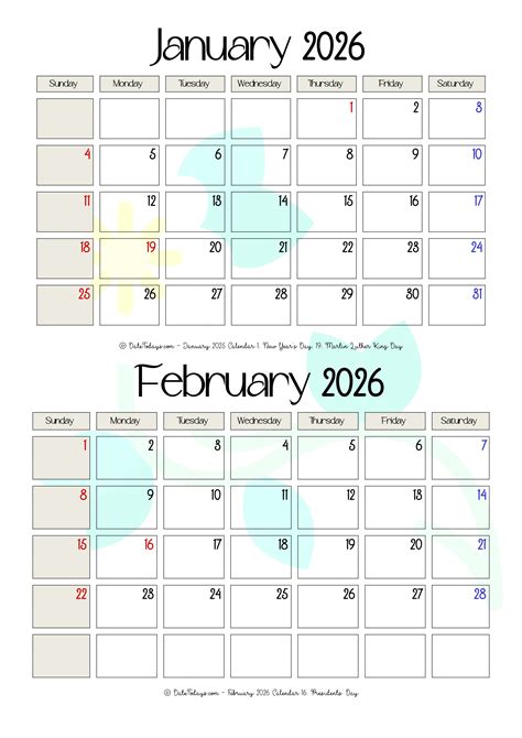 January February 2026 Calendar Printable
