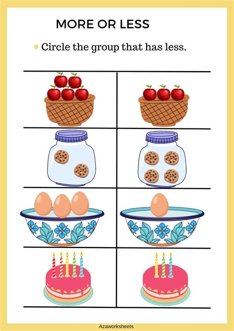 More or Less Worksheets for Preschool and Nursery Students