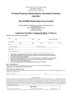 Fillable Online utsa utsa writing program form Fax Email Print - pdfFiller