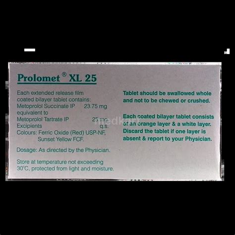 PROLOMET XL 25MG TABLET 15'S Price, Uses, Side Effects & Substitutes ...